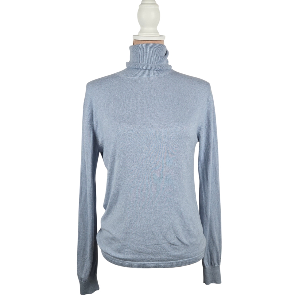 Maria di Ripabianca Cashmere Silk Turtleneck Sweater Blue Size 12